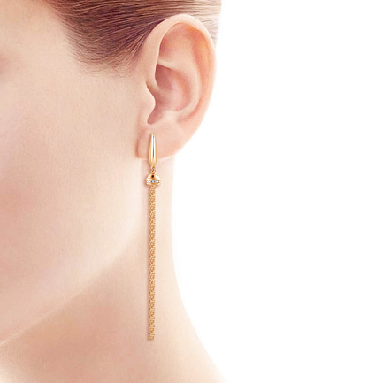 Серьги с английским замком из красного золота с фианитом