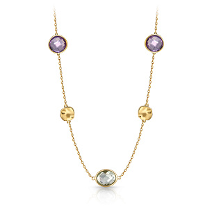 Колье из желтого золота с аметистом, плетение якорное