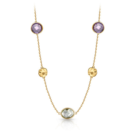 Колье из желтого золота с аметистами, плетение якорное