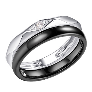 Кольцо двойное из серебра с керамикой, фианитом