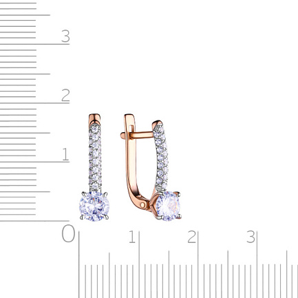 Серьги с английским замком из красного золота с фианитом