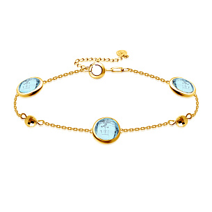 Браслет декоративный из желтого золота с топазом, плетение якорное