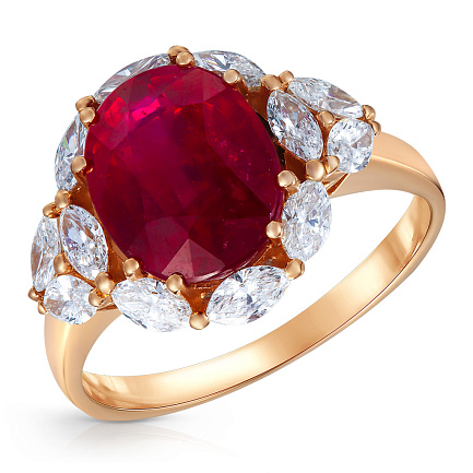 Кольцо из желтого золота с бриллиантами, рубином