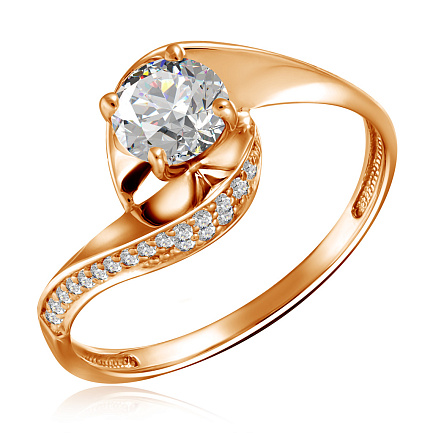 Кольцо из красного золота с фианитом