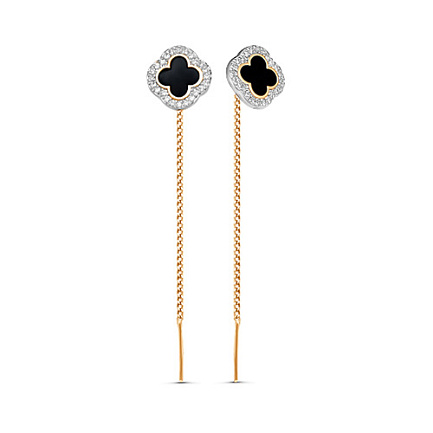 Серьги из красного золота с фианитами, эмалью