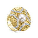 Кольцо из желтого золота с бриллиантами, жемчугом