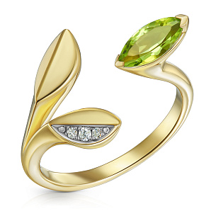 Золотое кольцо с бриллиантами, хризолитом