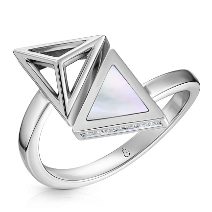 Кольцо из белого золота с бриллиантами, перламутром