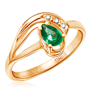 Кольцо из красного золота с бриллиантами, изумрудом