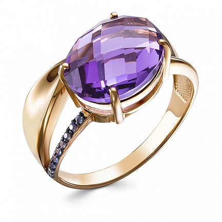 Кольцо из красного золота с аметистом, сапфирами