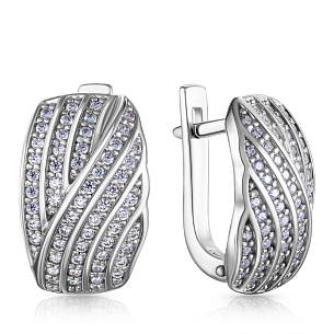 Серьги с английским замком из серебра с фианитом