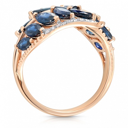 Кольцо из красного золота с бриллиантами, сапфирами