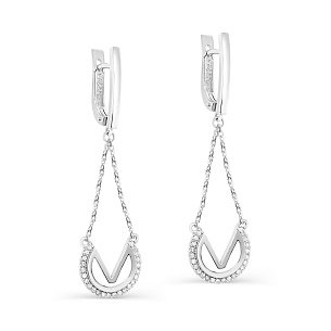 Серьги с английским замком из белого золота с бриллиантом