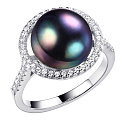 Кольцо из серебра с жемчугом, фианитами