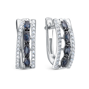 Серьги из белого золота с бриллиантами, сапфирами