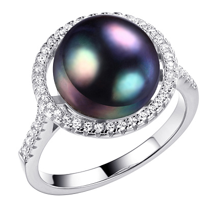 Кольцо из серебра с жемчугом, фианитами