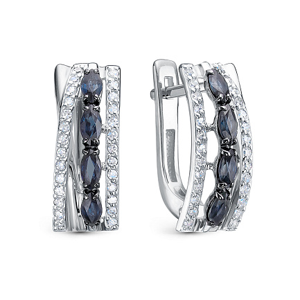 Серьги из белого золота с бриллиантами, сапфирами