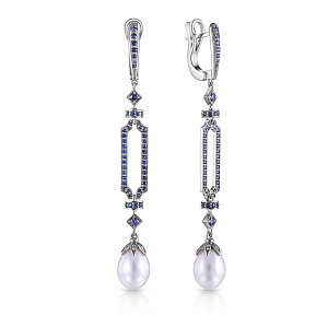 Серьги из белого золота с бриллиантами, жемчугом