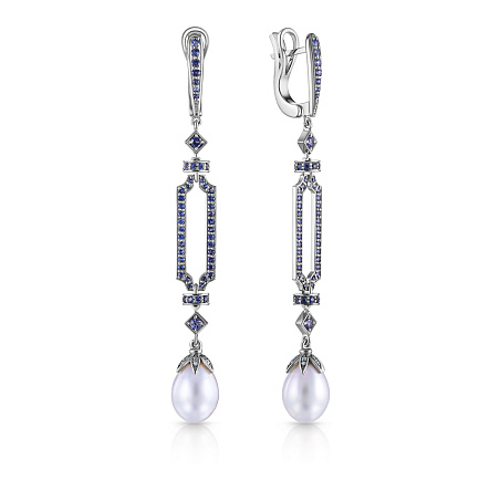 Серьги из белого золота с бриллиантами, жемчугом