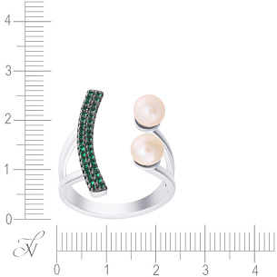 Кольцо из серебра с жемчугом, фианитом