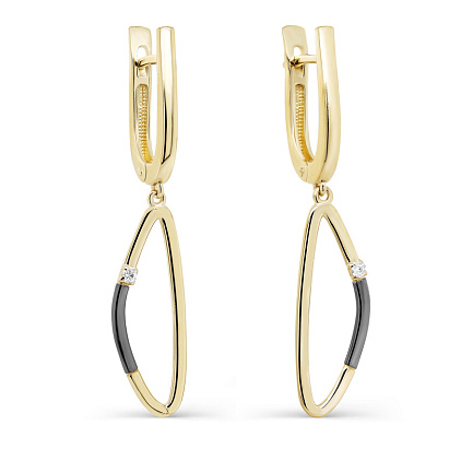 Серьги с английским замком из желтого золота с бриллиантами