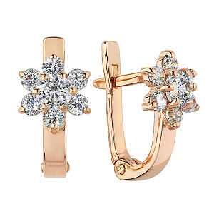 Серьги детские из красного золота с фианитами
