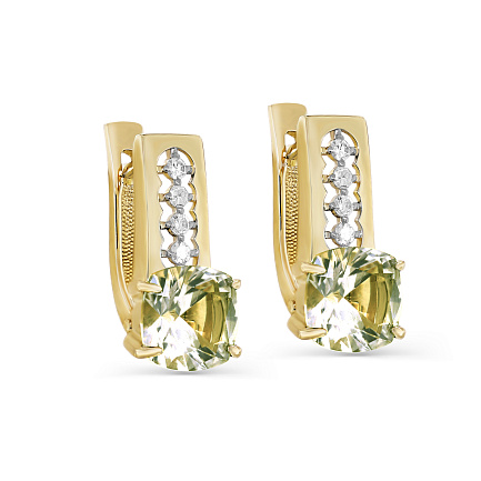 Серьги с английским замком из желтого золота с бриллиантами