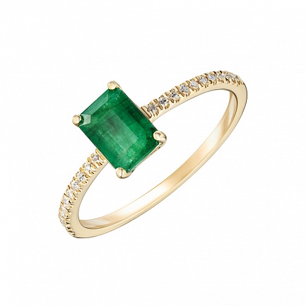 Кольцо из желтого золота с бриллиантами, изумрудом