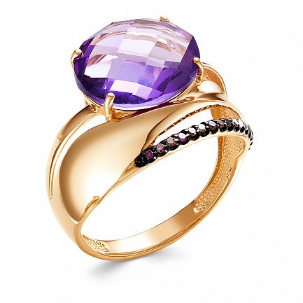 Кольцо из красного золота с бриллиантами, аметистом