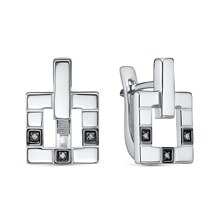 Серьги с английским замком из серебра с бриллиантами