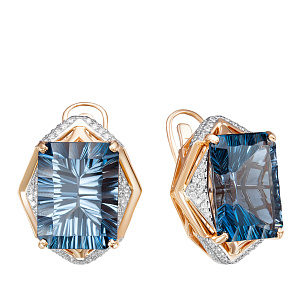 Серьги из красного золота с бриллиантами, топазами