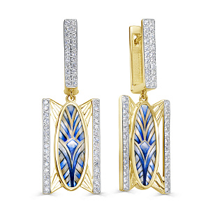 Серьги с английским замком из желтого золота с перламутром