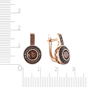 Серьги с раухтопазом, фиантом из красного золота с английским замком