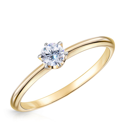 Кольцо помолвочное из желтого золота с бриллиантом