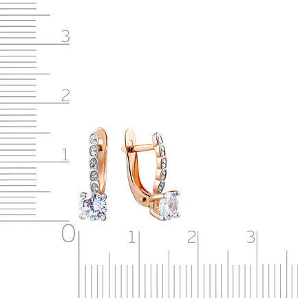 Серьги с английским замком из красного золота с фианитом