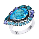 Кольцо из белого золота с бриллиантами, сапфирами