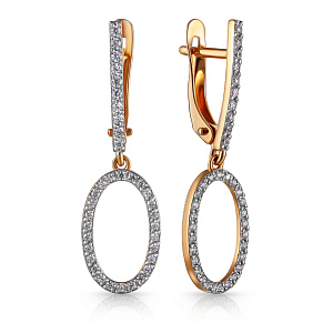 Серьги с английским замком из красного золота с фианитом