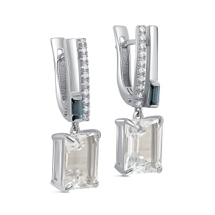 Серьги с английским замком из белого золота с топазом