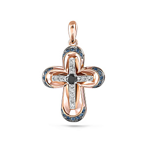 Крест из красного золота с бриллиантами, топазами