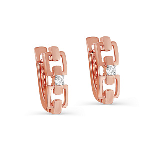 Серьги с английским замком из красного золота с бриллиантом