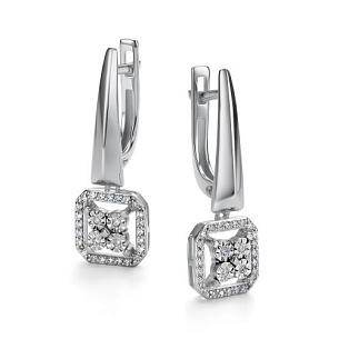 Серьги с английским замком из белого золота с бриллиантом