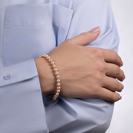 Браслет декоративный из красного золота с жемчугом