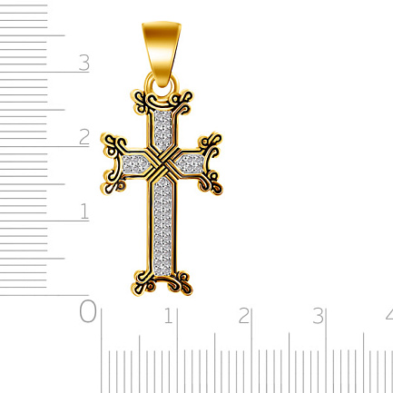 Крест с бриллиантами из желтого золота