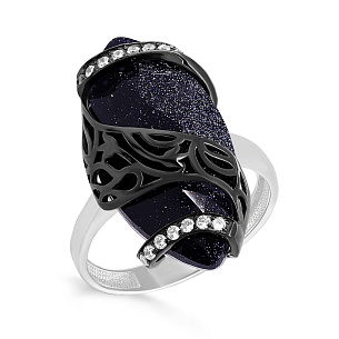 Кольцо из серебра с авантюрином, фианитами