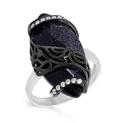 Кольцо из серебра с авантюрином, фианитами