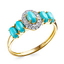 Кольцо из желтого золота с бриллиантами, бирюзой