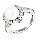 Кольцо из серебра с жемчугом, фианитом