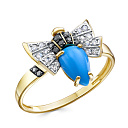 Кольцо из желтого золота с бриллиантами, бирюзой