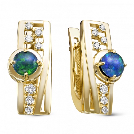 Серьги из желтого золота с бриллиантами, опалами