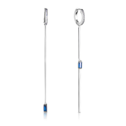 Серьги из белого золота с бриллиантами, сапфирами